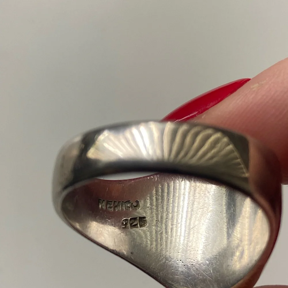 Sterling silver 925 turquoise Mexico inlay ring, size 11.5